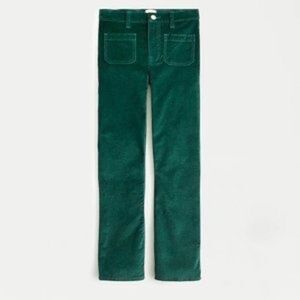NWT J.Crew Women Billie Demi Boot Crop Velvet Pants Green Patch Pockets Tall 32T